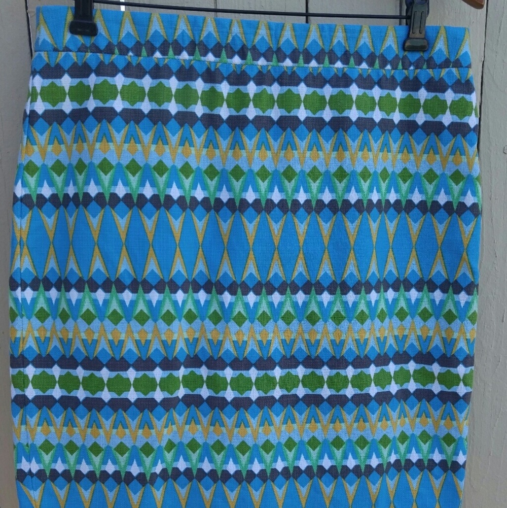 J. Crew "The Pencil Skirt" Blue and Green Print. - Picture 2 of 6